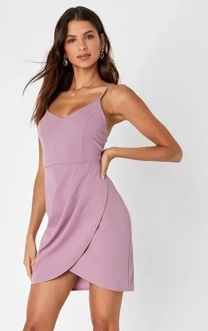NWT Lulus Mini Bodycon Dress Womens XS Mauve Sleeveless Wrap Minimalist Cocktail thumbnail 1