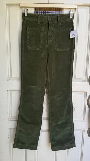 Free People Army Green Velveteen Straight Leg Patch Pocket Pants‎ Size 0 thumbnail 1