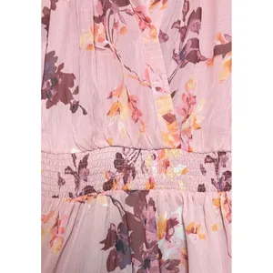 Venus Floral Mini Dress Women XS Pink Excellent Smocked Waist Long Sleeve thumbnail 3