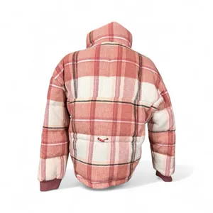 Levi's Plaid Coat Jacket M Quilted‎ Pink White Cabincore Flannel Winter Trucker thumbnail 3