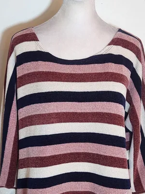 Chenault Pink and Navy Striped Chenille Pullover Size Large thumbnail 2