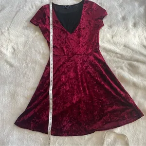 One Clothing Crushed Velvet Maroon Dress with Black Mesh Chest size S thumbnail 8
