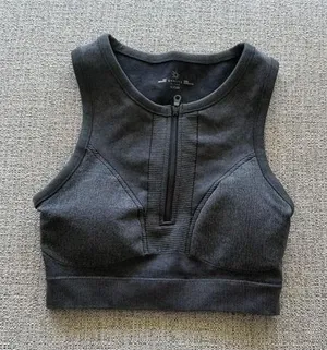 OFFLINE‎ by Aerie Goals Ribbed 1/4 Zip Sports Bra Charcoal Gray Small S/P/CH thumbnail 1