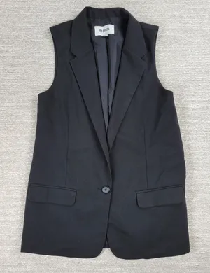 BB Dakota Malcolm Blazer Vest Womens Small Black Notched Lapel Long Line Evening thumbnail 1