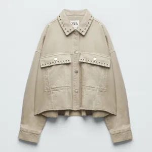 NWT‎ Zara Piercing Cropped Overshirt Jacket in Taupe Size Extra Large thumbnail 14