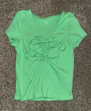 American Eagle Keyhole Tie-Front Ribbed tee thumbnail 1