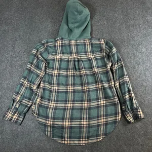 American Eagle Hooded Flannel Shirt Womens XS Green Plaid Button Down Hoodie thumbnail 2