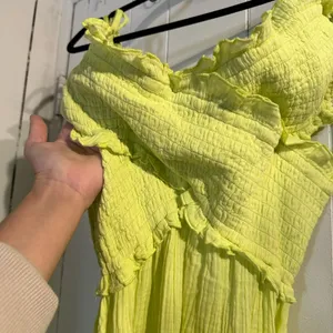 ANTHROPOLOGIE Smocked Gauze Lime Green Ruffled Women's maxi dress thumbnail 5