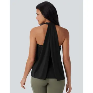NWT Halara SoftlyZero™ Airy Halter Draped Cool Touch Yoga Top-UPF50+‎ Black Sz M thumbnail 3