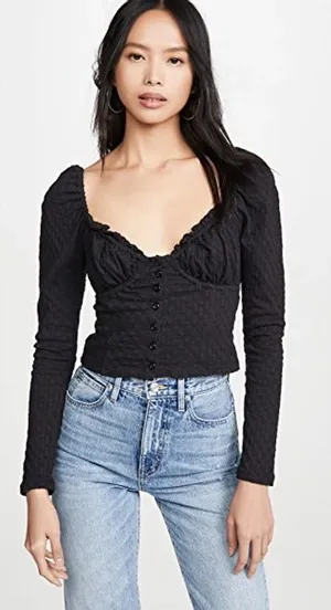 Free People Ladybug Long Sleeve Top In Black Size‎ Extra Small thumbnail 1