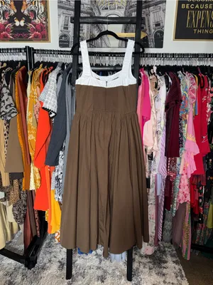 Moon River Two Tone Drop Waist Peekaboo Midi Dress Brown White Women’s Large thumbnail 5