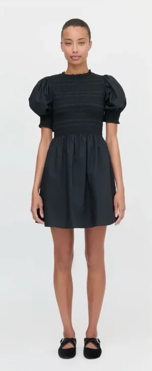 Hill House The Vivi Nap Dress Black Puff-Sleeve Smocked Waist Dress thumbnail 1