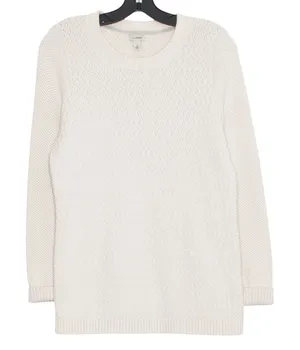 LL Bean Sweater Cable Knit Preppy Cottage Minimalist Fisherman Cozy Ivory Large thumbnail 1