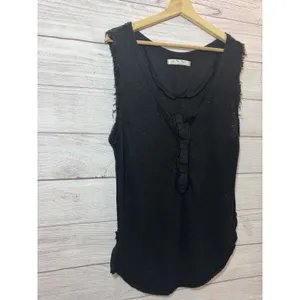 We The Free Free People Top Womens MEDIUM Black Linen Distressed Boho Cottage thumbnail 4