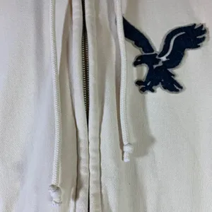 American Eagle Y2K Cream Sherpa Lined Zip Hoodie Athletic Fit‎ Large Eagle Logo thumbnail 5