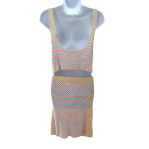 Lovers + Friends Pastel Rainbow Crochet Set Crop‎ Top XL Mini Skirt L Revolve thumbnail 6