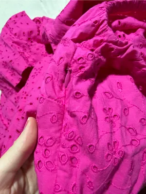 J. Crew women’s Fuchsia pink Eyelet Dress with Puff Sleeves 10 thumbnail 9