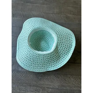 NWOT Foldable Mint Ladies Wide Brim Straw Womens Beach Floppy Summer Sun‎ Visor thumbnail 3