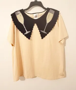 Queen of Sparkles Champagne Glass Tan Black Shirt Tee Sequin Size Large L * thumbnail 1