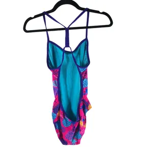 TYR Womens One Piece Swimsuit Panama Valleyfit Open Back Pink Pineapples 34 US M thumbnail 2