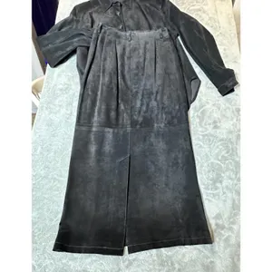 Genuine Leather Suede Black Long Skirt & Button Top Suit Set Matching VTG thumbnail 9