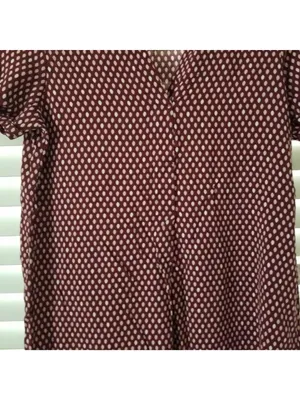 H&M Burgundy Polka Dot Short-Sleeve Tunic Shirt Dress Size 2 thumbnail 2