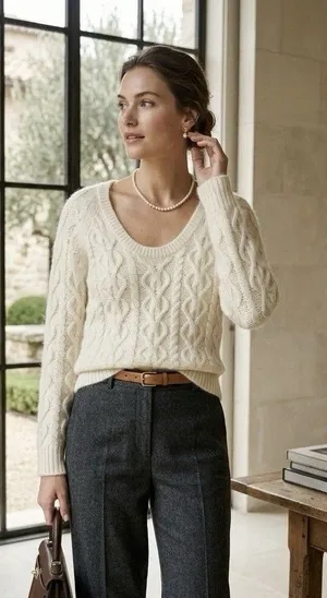 VTG The Limited Angora Lambswool Cable Knit Sweater Cream Ivory L Scoop Neck Y2K thumbnail 1