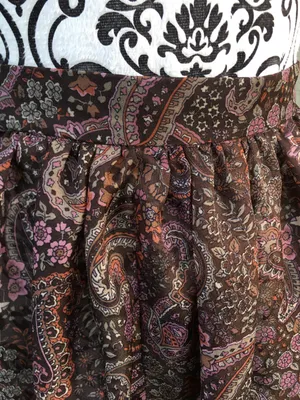 Vintage 70s 80s Dimension V Sheer Brown Pink Paisley Knee Length Skirt Midi S thumbnail 7