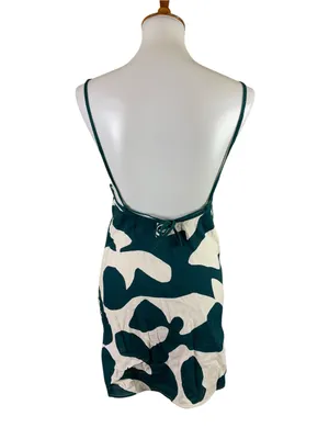 Abercrombie & Fitch Green White Abstract Apron Mini Dress XSP Linen Blend Y2K thumbnail 3