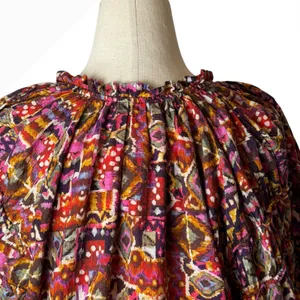 XIRENA Lucia Popover Blouse Womens Small Kaleidoscope‎ Puff Sleeve Boho Cottage thumbnail 6
