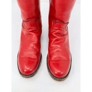 Justin Womens Western Boots Red Leather Mid Calf Pull On Cowgirl Roper US 5.5 B thumbnail 4