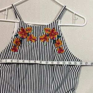 I.N. San Francisco Black and White Striped Dress with Floral Detail thumbnail 4