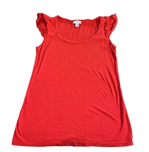 LOFT Red Ruffle Sleeve Scoop Neck Knit Top - Size Medium thumbnail 1