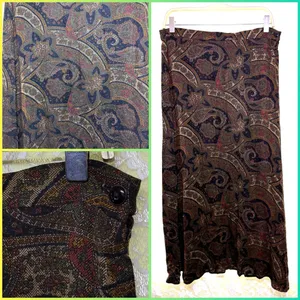 Bohemian Paisley midi Skirt vintage brown black 90s medium euc thumbnail 2