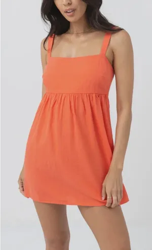 Rhythm Womens Orange Cotton Empire Waist Mini Dress Square Neck Size L thumbnail 1