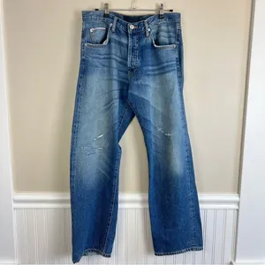Zara Studio Wide Leg Distressed High Rise Jeans Blue Size S thumbnail 2