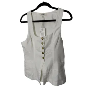 L*Space Sofie Vest White Linen Button Front Square Neck Sleeveless Top thumbnail 2