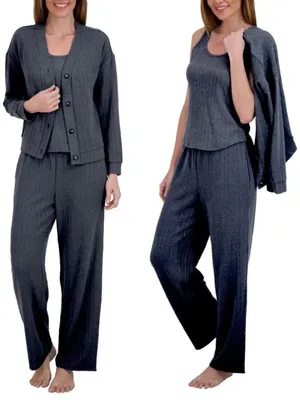 Live 2 Lounge Large Navy Coastal Lounge Knit Tank With‎ Cardigan Cabincor thumbnail 2
