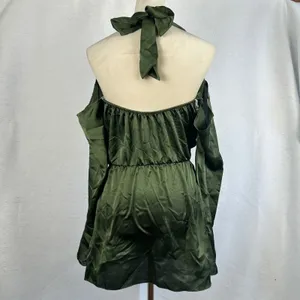 New PRETTYLITTLETHING Khaki Satin Cowl Cold Shoulder Bodycon MiniDress‎ Green 4 thumbnail 8
