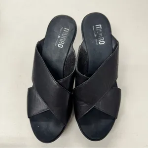 Munro Black Leather Heeled Mule Womens 7 Comfort Shoes Classic Chunky 90s Y2K thumbnail 5