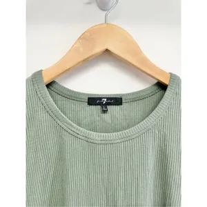 7 For All Mankind Sage Green Ribbed Puff Shoulder Long Sleeve Top Large NEW thumbnail 5