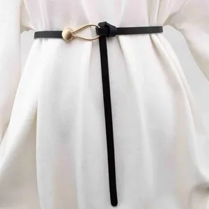 Black Trendy Knotted Skinny Thin Belt For Women Classic Solid Color Faux Leather thumbnail 4