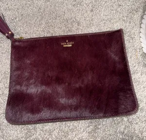 Kate spade burgundy cowhide zip clutch with tassel thumbnail 1