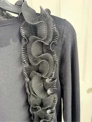 Alberto Makali Size L Black Ruffle Open Front Cardigan Sweater NWOT thumbnail 4
