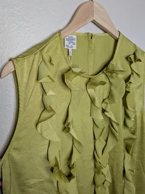 Baum Und Pferdgarten Sleeveless Ruffle Front Satin Dress Dark Citron Size 44 EU thumbnail 5