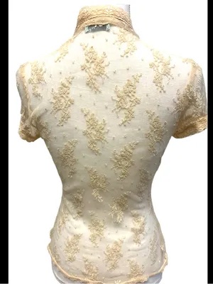 Vintage Mist 90’s cream button up delicate lace blouse thumbnail 3