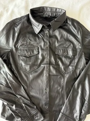 Love Tree Black Faux Leather Button-Up Shirt thumbnail 2