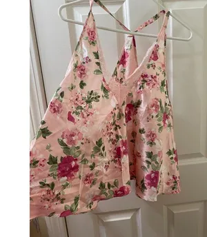 Flora Nikrooz Pink Floral CHEMISE CAMI Lace Accent Sleepwear TOP LARGE thumbnail 2