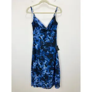 Lulus Beautiful Persona Blue Floral Chiffon Cowl A-Line Midi Dress Small NWT thumbnail 6