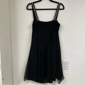 Mango Black Silk A Line Mini Dress Beaded Strap Y2K Womens 6 Party Babydoll thumbnail 11